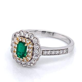 Earth Grown Emerald and Diamond,  Yellow & White 18ct Gold Ring