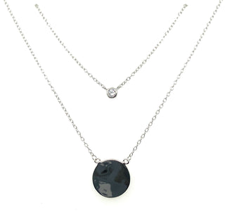 Sterling Silver Double Layer Disc & Cz Pendant