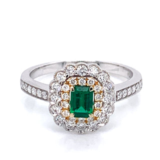 Earth Grown Emerald and Diamond,  Yellow & White 18ct Gold Ring
