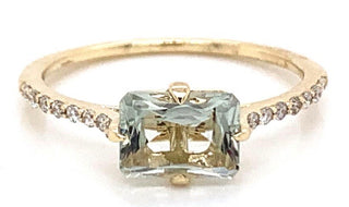 1ct  Horizontal Green Amethyst & Diamond Ring