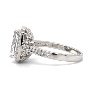 Sterling Silver Cushion Cut CZ Halo Ring