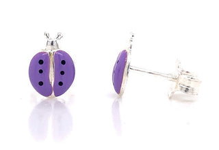 Sterling Silver Purple Ladybird Stud Earrings