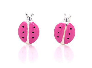 Sterling Silver Pink Ladybird Stud Earrings