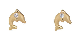 9ct Yellow Gold Cz Dolphin Stud Earrings