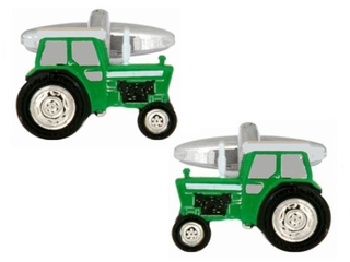 Green Tractor Rhodium Plated Cufflinks 90-1404