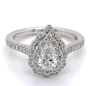 Soleste Platinum Pear Double Halo Vintage Style 1.00ct Diamond Engagement Ring