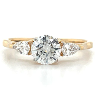 Emerie - 14ct Yellow Gold 0.94ct Round Brilliant Laboratory Grown Diamond & Pear Side Stone Ring