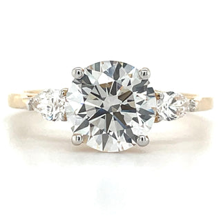 Emerie - 14ct Yellow Gold 2.02ct Round Brilliant Laboratory Grown Diamond & Pear Side Stone Ring