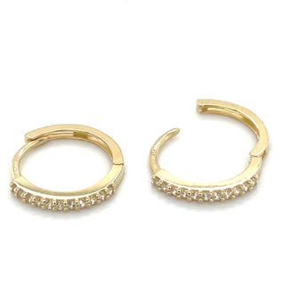 9ct Yellow Gold Cz Stone Set Clicker Hoops