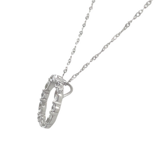 9ct White Gold Round And Marquise Cz Circle Necklace