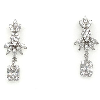 Sterling Silver Multi Cut Cz Drop Earrings