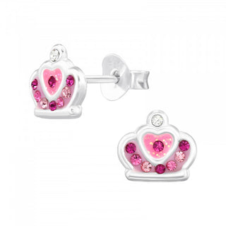 Childrens Sterling Silver Pink Crown Earrings