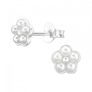 Childrens Sterling Silver Pearl Flower Earrings