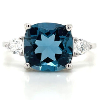 9ct White Gold Earth Grown 3.73ct London Blue Topaz And 0.32ct Laboratory Grown Diamond Ring