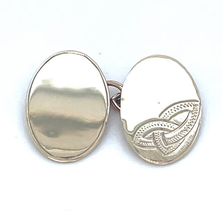 Vintage 9ct Yellow Gold Half Engraved Oval Cufflinks