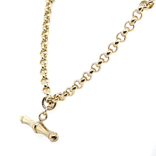 Vintage 9ct Yellow Gold 18” Round Belcher Chain With A Dog Bone T-Bar