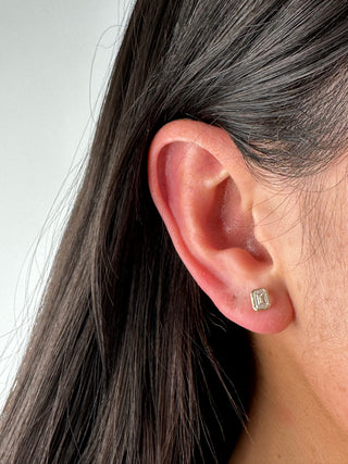 9ct Yellow Gold Bezel set Emerald Cut 0.96ct Laboratory Grown Diamond Earrings