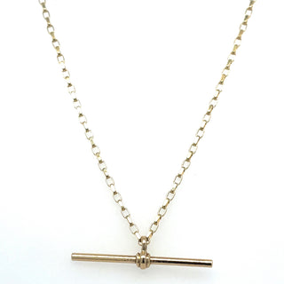 Vintage 9ct Yellow Gold 22” Round Belcher Chain And Straight T-Bar Necklace