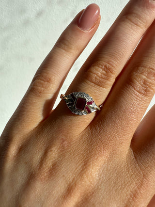 9ct Yellow Gold Vintage Inspired Earth Grown Ruby & Diamond Ring