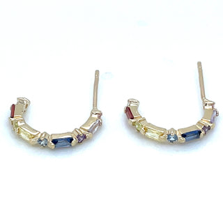 9ct Yellow Gold Multi Coloured Round And Emerald Cut Hoop Earrings