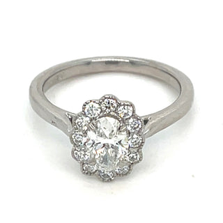 Connie - 18ct White Gold Laboratory Grown 0.80ct Oval With Milgrain Edge Halo Diamond Ring