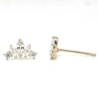 9ct Yellow Gold Marquise Round Cz Stud Earrings