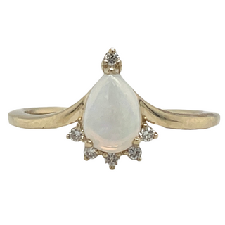 9ct Yellow Gold Earth Grown 0.35ct Pear Opal And 0.06ct Diamond Ring