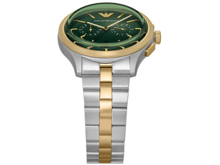 Emporio Armani Chronograph Two Tone Stainless Steel Green Dial Watch