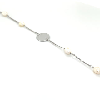 9ct White Gold Baroque Pearl & Disc Bracelet