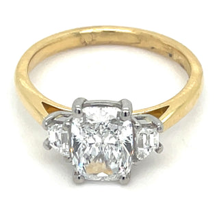 Evangeline - 18ct Yellow Gold Laboratory Grown 2.25ct Elongated Cushion Cut Diamond Ring With Emerald Cut Side Stones