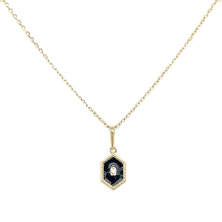 9ct Yellow Gold Black Enamel And Cz Necklace With Millgrain Detail