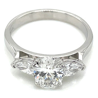 Cynthia - Platinum Laboratory Grown 1.29ct Oval And Pear Three Stone Diamond Ring