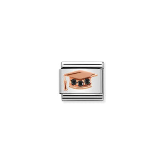 Composable Classic Symbols in stainless steel with 9k rose gold and cz Graduation Hat