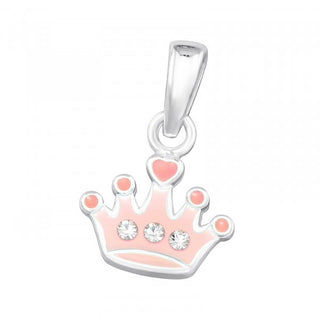 Children's Sterling Silver Pink Crown Necklace With Cz