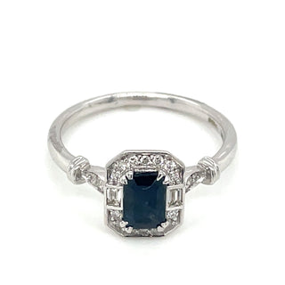 9ct White Gold Earth Grown 0.75ct Sapphire with White Sapphire And 0.08ct Diamod Ring