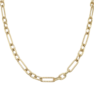 9ct Yellow Gold Plain And Detailed Oval Curb Link Necklace