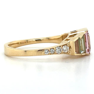 18ct Yellow Gold Earth Grown Pink Tourmaline, Green Tourmaline, Orange Tourmaline & Diamond Ring