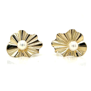 9ct Yellow Gold Crinkle Pearl Stud Earrings