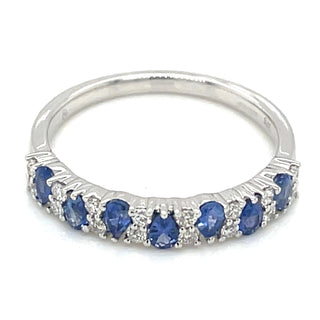 9ct White Gold Round Brilliant Diamond And Pear Sapphire Ring