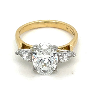 Daniela - 18ct Yellow Gold 2.44ct Laboratory Grown Oval Three Stone Engagement Ring with Side Pear Diamonds