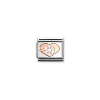 Composable Classic Symbols in stainless steel, enamel with 9k rose gold White Snowflake Heart