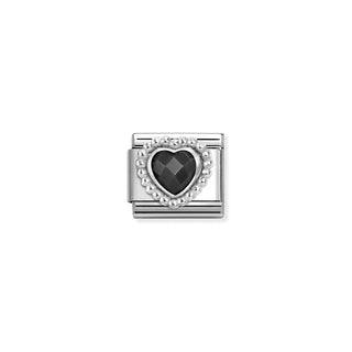 Composable Classic SYMBOLS in stainless steel , enamel and 925 sterling silver Black Raised Heart