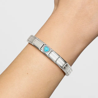 Composable CL FACETED STONES, steel with 925 sterling silver HEART with DOTS RICH SETTING TURQUOISE