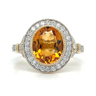 9ct Yellow Gold Earth Grown 2.52ct Oval Citrine and Diamond Halo Ring