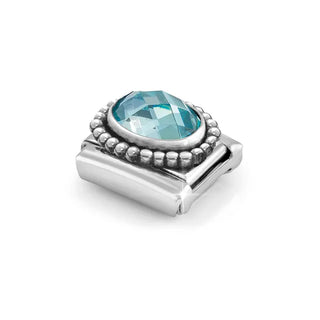 Composable FACETED STONES, steel with 925 sterling silver OVAL BEADED RICH SETTING LIGHT BLUE