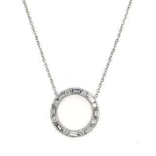 14ct White Gold Open Circle Baguette And Round Laboratory Grown Diamond Necklace