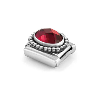 Composable FACETED STONES, steel with 925 sterling silver OVAL BEADED RICH SETTING RED