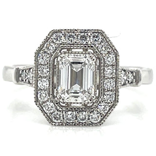 Ada - 18ct White Gold Laboratory Grown 1.01ct Emerald Cut Diamond Halo Ring