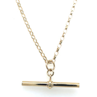 Vintage 9ct Yellow Gold 20” Round Belcher Chain And Straight T-Bar Necklace