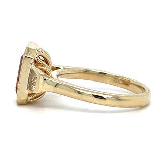 9ct Yellow Gold Earth Grown 2.77ct Emerald Cut Citrine Halo Ring With Green Amethyst Side Stones